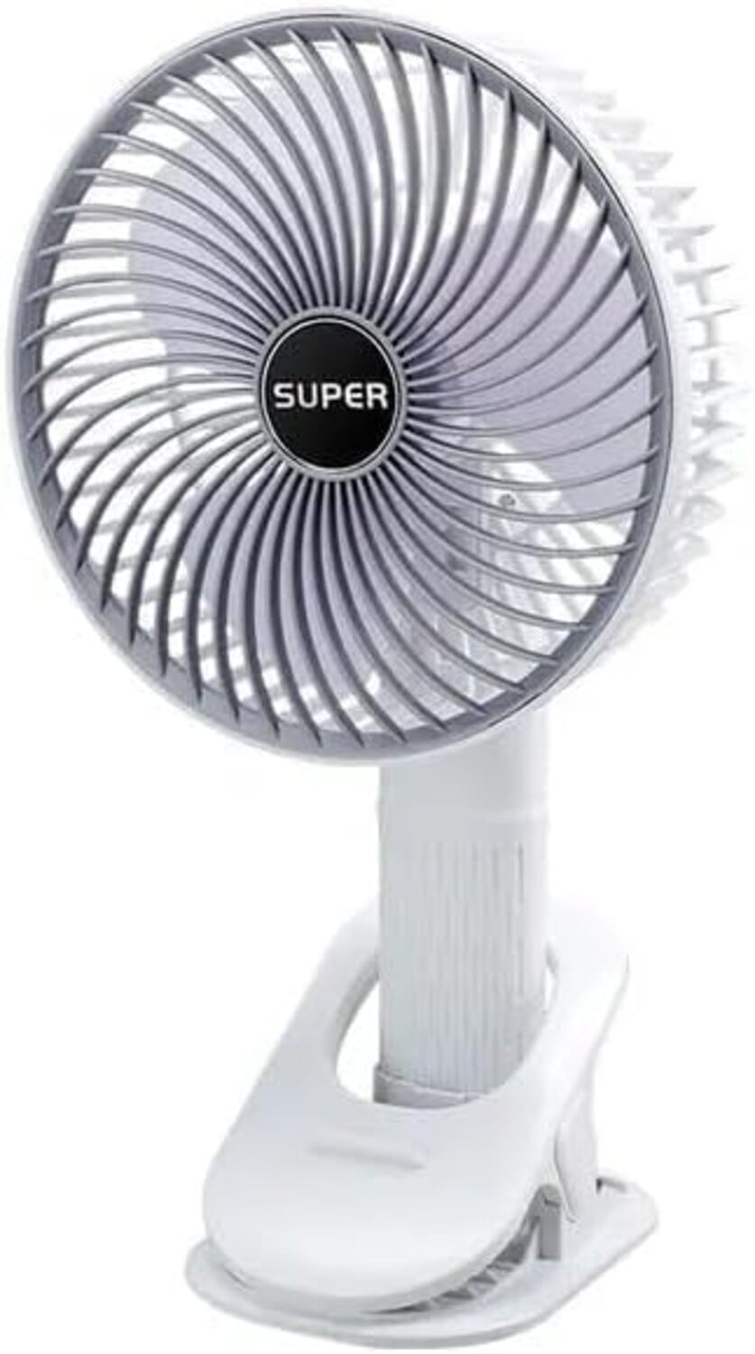 Portable USB Rechargeable Clip Fan - 3-Speed Quiet Mini Desk Fan - Foldable Cooling Fan with LED Lamp & Storage - Versatile Stroller & Bedside Fan for Home, Office & Travel