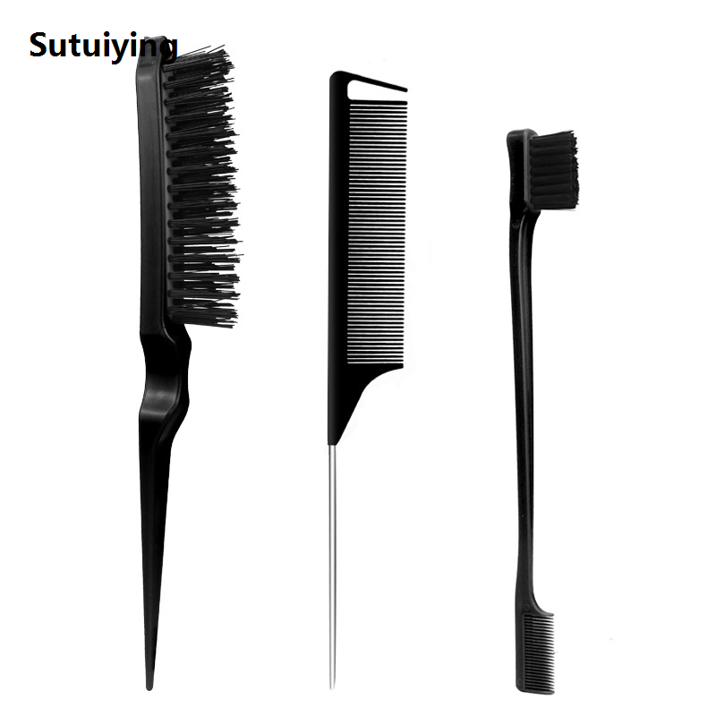 Sutuiying 3PCS Hair Brush Set,Hair Styling Comb Including Dual Sided Edge New style Brush Rat Tail Comb and Teasing Comb for Women Girl Barber