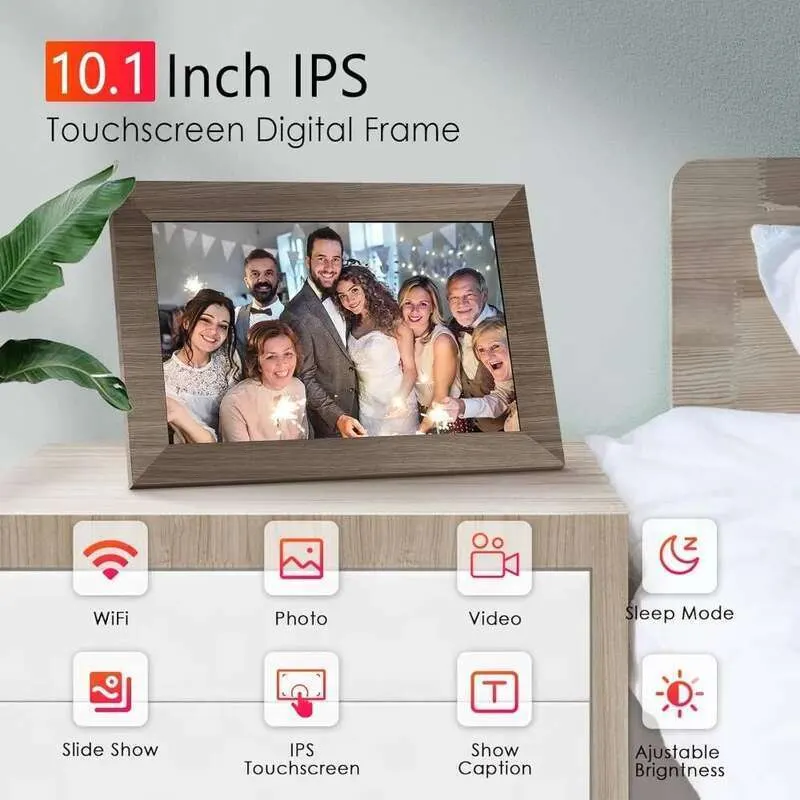 WiFi Picture 10.1 Inch, IPS Touch Screen Smart Cloud Digital Frame with 16GB Storage, Photo Albums