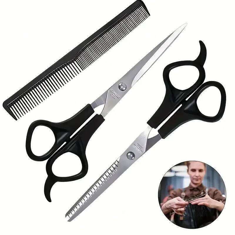 3pcs Set Professional Barber Scissors Stainless Steel Hair Cutter Thinning Tools with Fine Tooth Comb Styling Tool