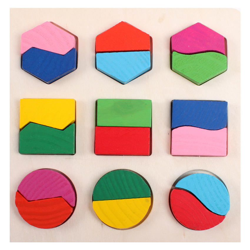 Colorful Wooden Digital Geometric Shapes Pairing Block Toys, Early Learning Educational Montessori Puzzle for Baby & Toddlers (15 x 15 x 1.2 cm)