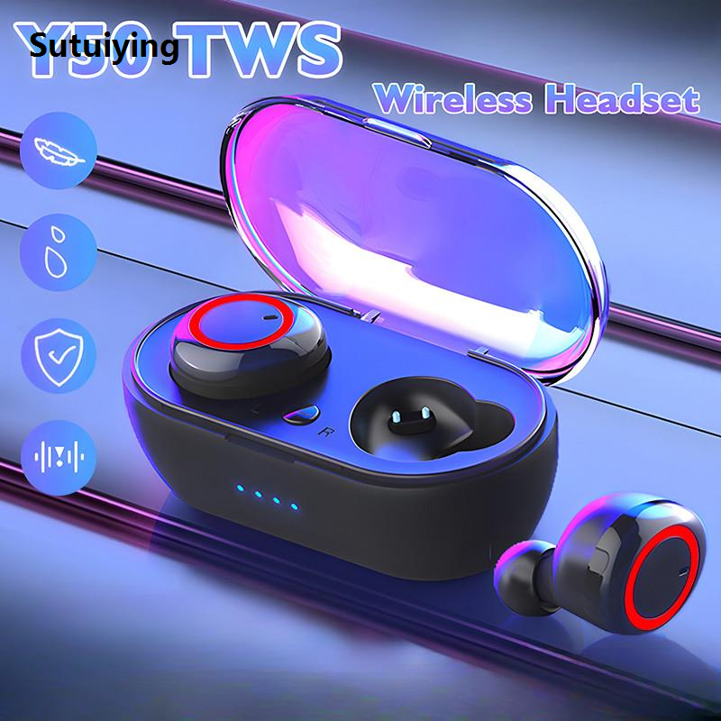 Sutuiying Y50 bluetooth earphone TWS Wireless Headphons earphones Earbuds Portable Stereo Gaming Headset With Charging Box for all smart phone