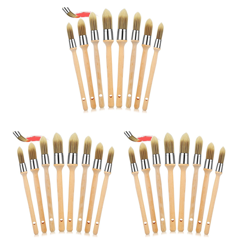 24 Pieces Trim Paint Brush with Wooden Handle Round Edge Painting Tool Paint Brushes for Corner House Wall Edges Art