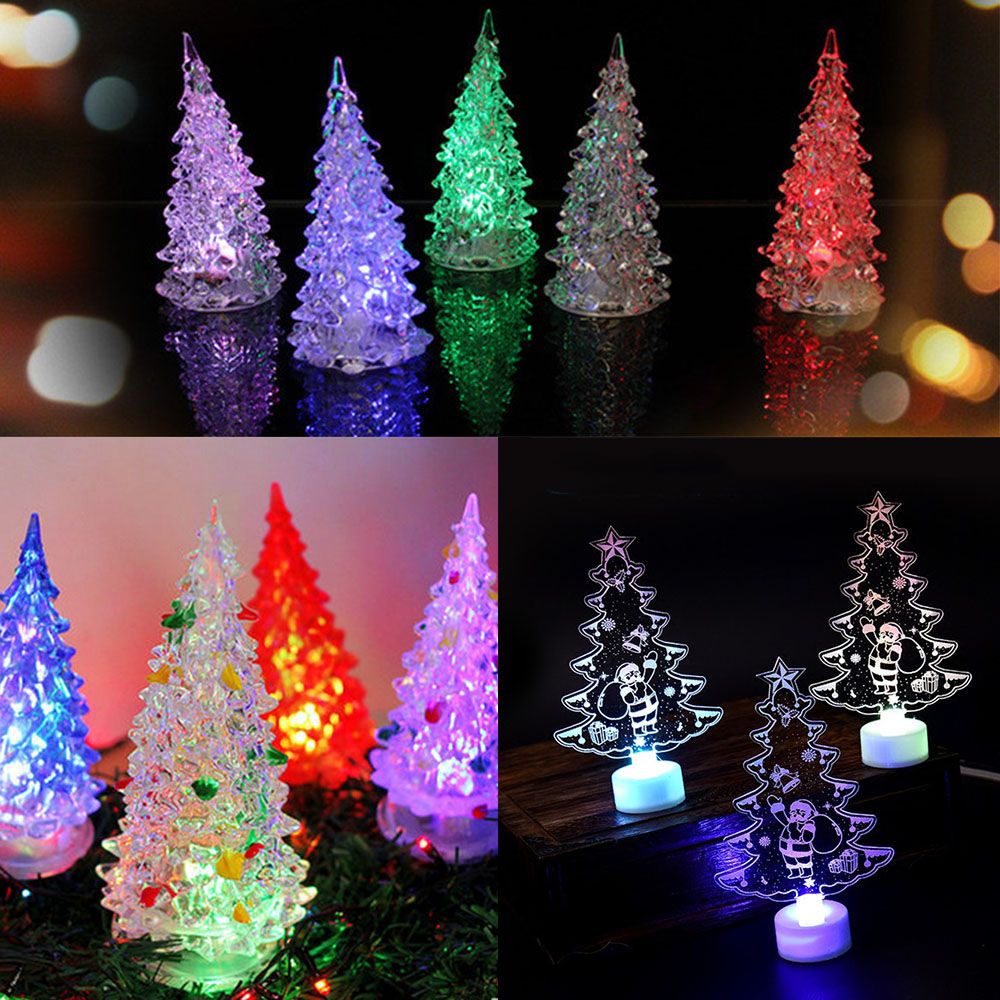 New Christmas Gift Night Light Glitter Christmas Tree Merry LED Color Changing Mini Christmas Xmas Tree Home Table Party Decor Charm LED Electronic Toys
