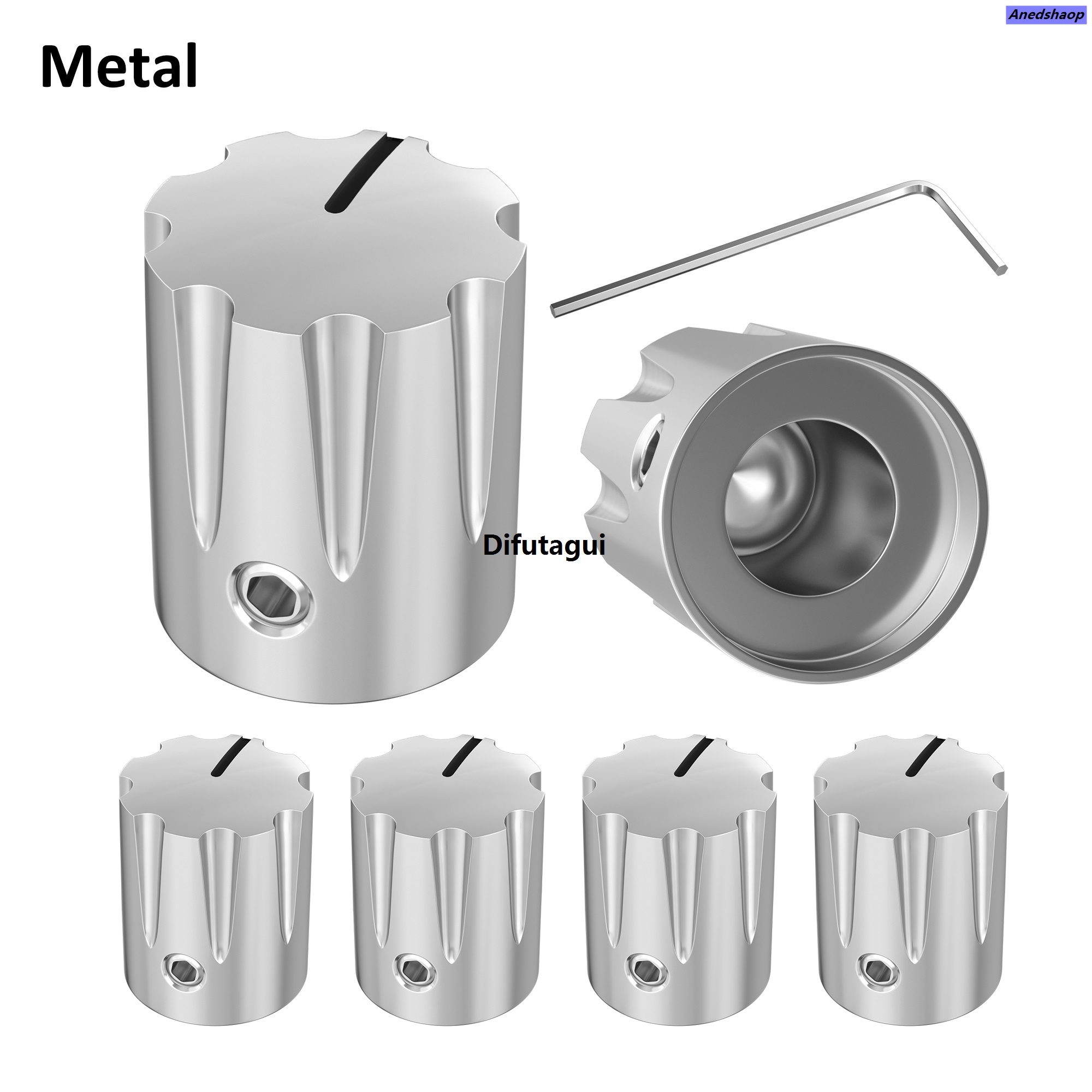 Difutagui 5PCS Metal Guitar Pedal Knob 1/4| Shaft Potentiometer Knob Silver High Special Quality Amplifier Control Knob with Set Screw for Electric Guitar