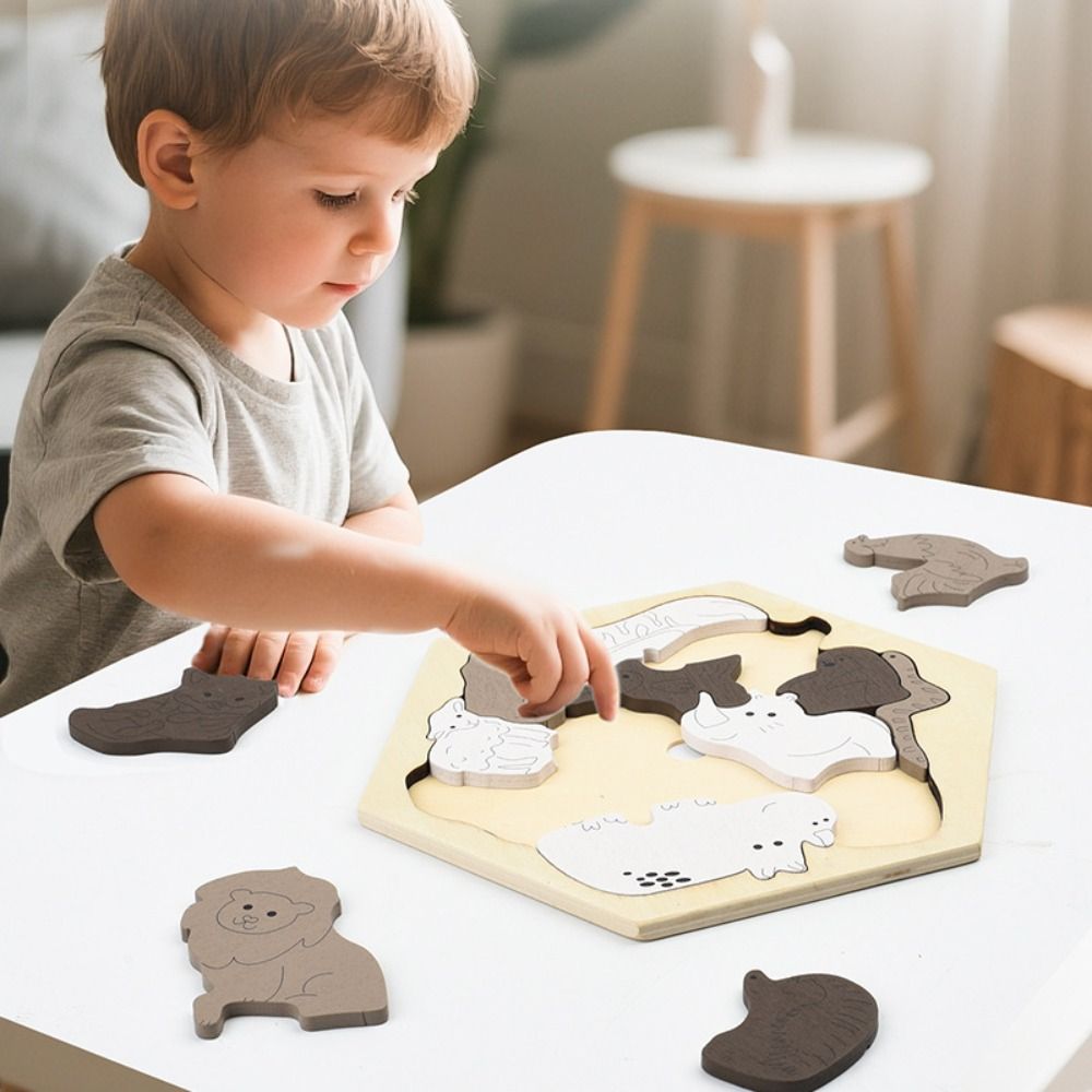 Kids Toy Brain Burning Dinosaur Wooden Puzzle Forest Animals Home Decor Fruits Jigsaw Colored DIY Assembly Unique Irregular Puzzle Birthday Xmas Gifts