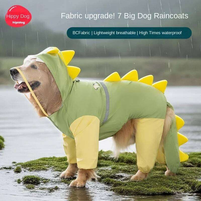Medium Large Golden Retriever Three-Dimensional Dinosaur Raincoat Big Four-Legged Full Bag with Tail Pet Dog Waterpr