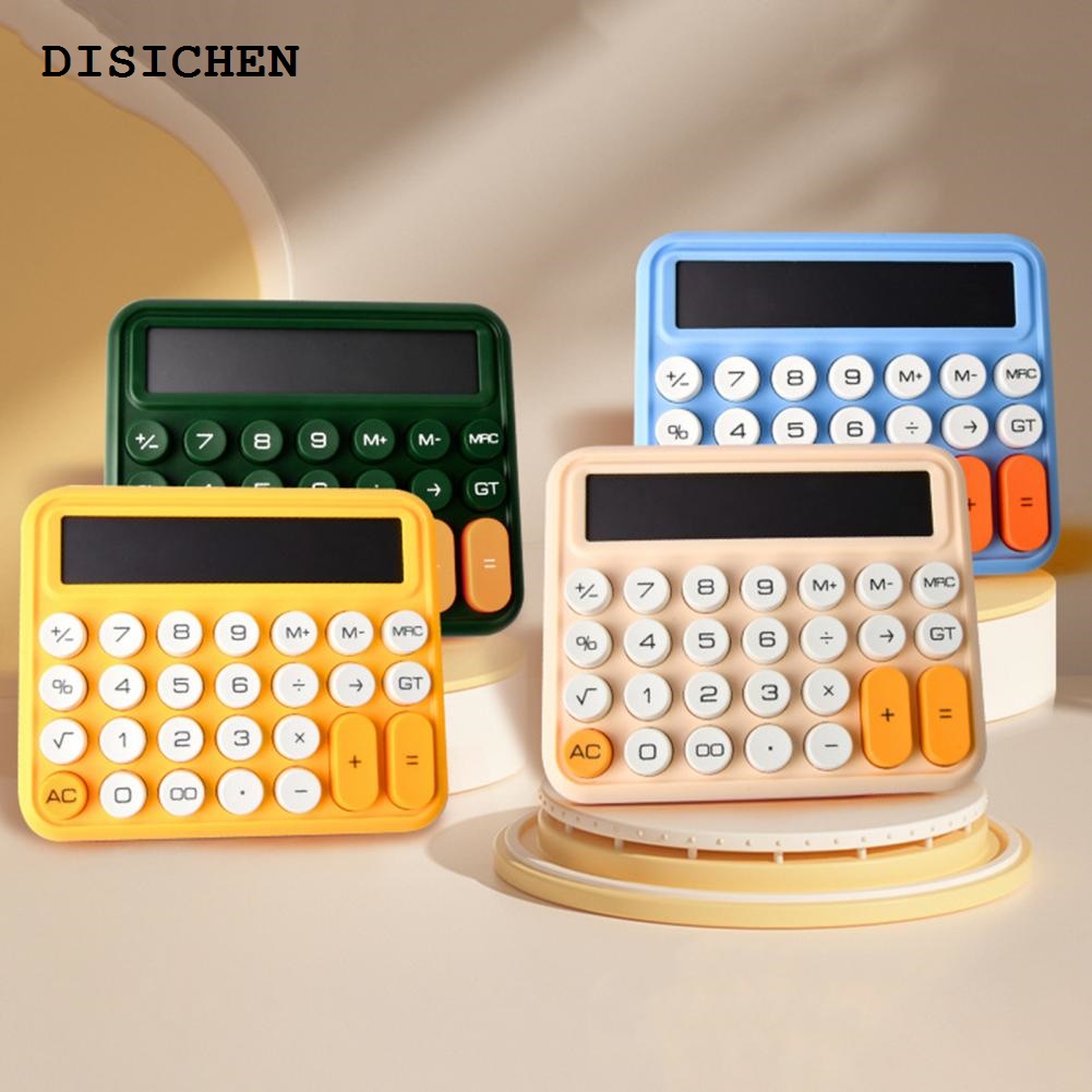 DISICHEN Fashion Pink Mechanical Calculator Retro Round Key Calculator Precise Mechanical Calculator with Lcd Display Big Round Button for Office