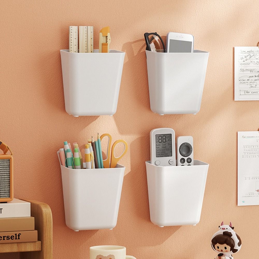 New Wall Mounted Wall mounted storage box Adhesive Hanger Home Decor TV Remote Control Organizer Punch Free Solid color Storage rack Office