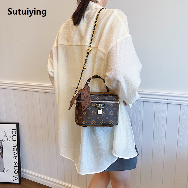 Sutuiying 2024 Vintage Girls Shoulder Bag Handbag Printing Ladies Fashion 2025 Crossbody Small Square Bag Simple Chain Girls Cosmetic Bag