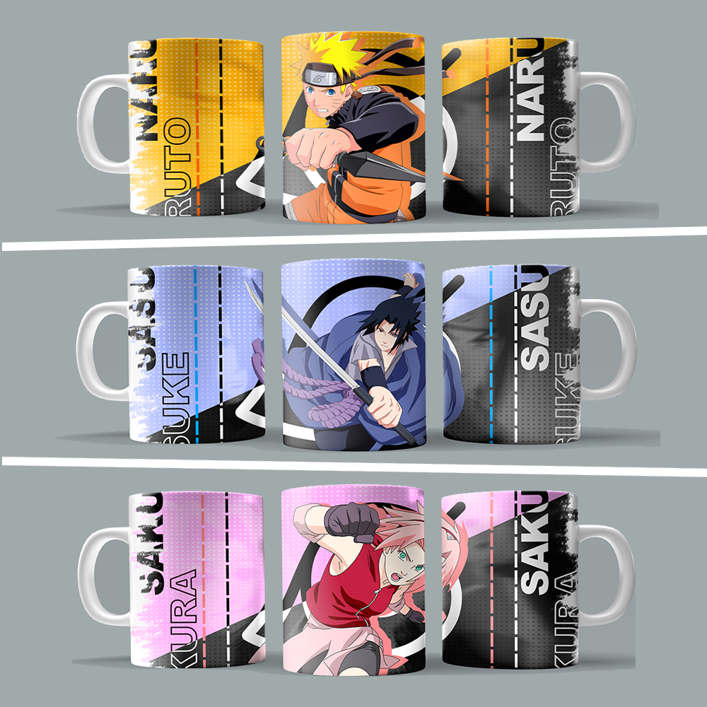 Naruto Anime Team 7 Uzumaki Naruto Uchiha Sasuke Haruno Sakura Design Printed Mug Cup For Collection Decoration Gift