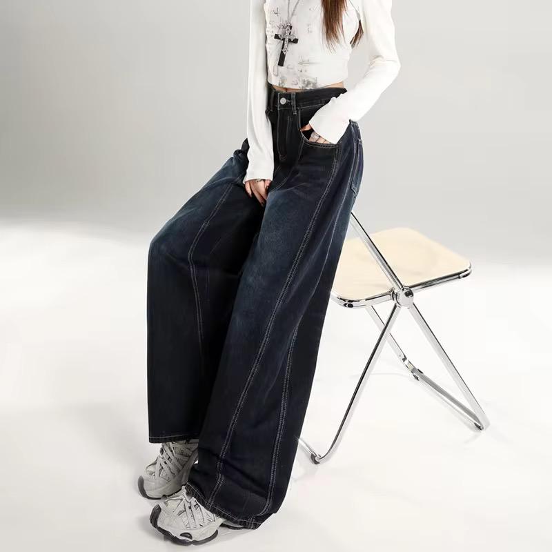 Baggy Wide Leg Jeans for Women Y2K Streetwear Denim Loose Fit High Rise with Embroidered back