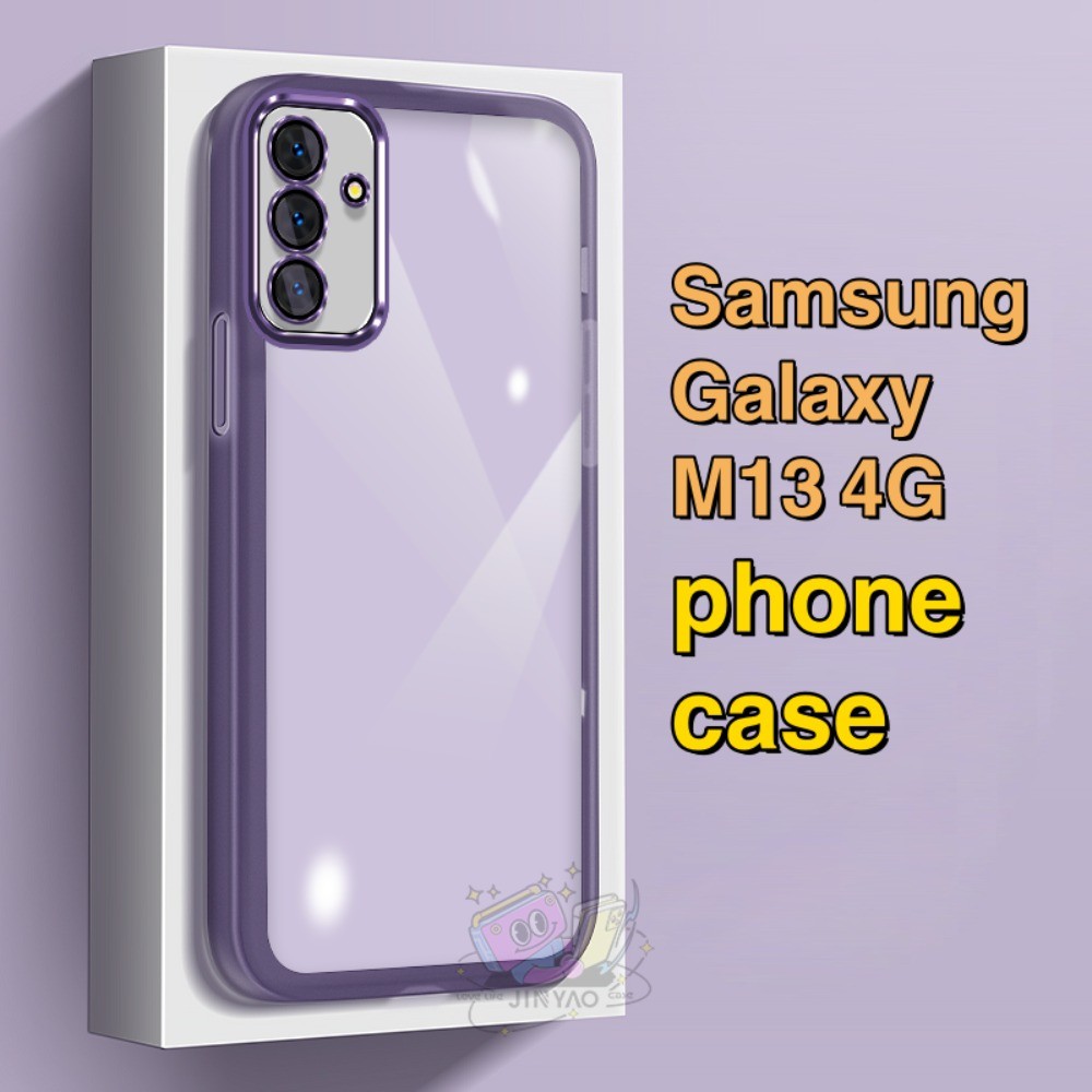 【Popular】 For Samsung Galaxy M13 4G Phone case transparent Lens protector Lanyard Hole Sense of premium Novel Anti-fingerprint Protective Case black