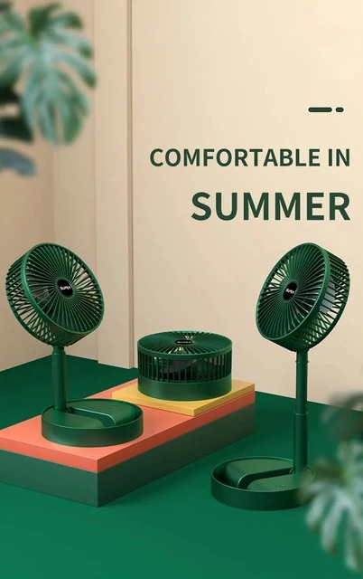 Mini Portable Folding Rechargeable Standing Pedestal USB Fan, 3 Speeds, for Home, Camping, Outdoor and Office