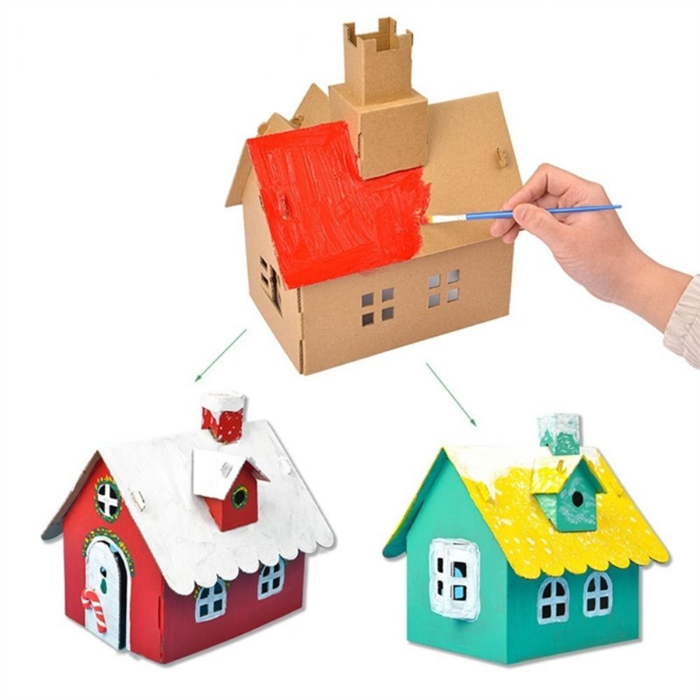 Funny Children Handmade DIY Painting Christmas Biscuit House Festival Decorations Craft Paper Shell House Cookie House Homemade Hut Kindergarten Kids Gifts