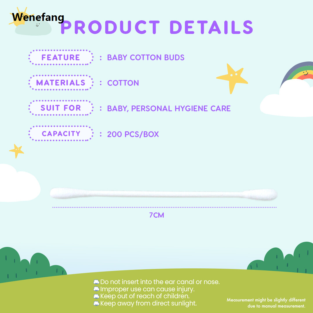 Wenefang Comelbaby Double Head Baby Cotton Buds (200pcs) Multipurpose Nose Ear Cleaning | Putik Kapas Bayi AM10280 SL
