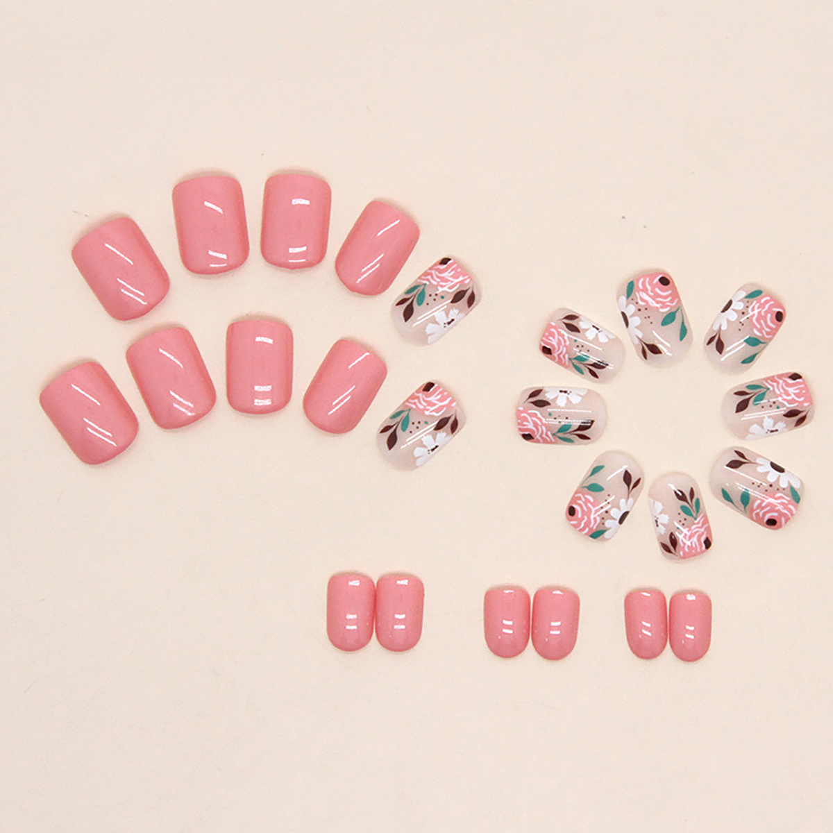 24pcs short square retro nail art, gentle girl pink, solid color, detachable nail rubbing strip, one jelly gel