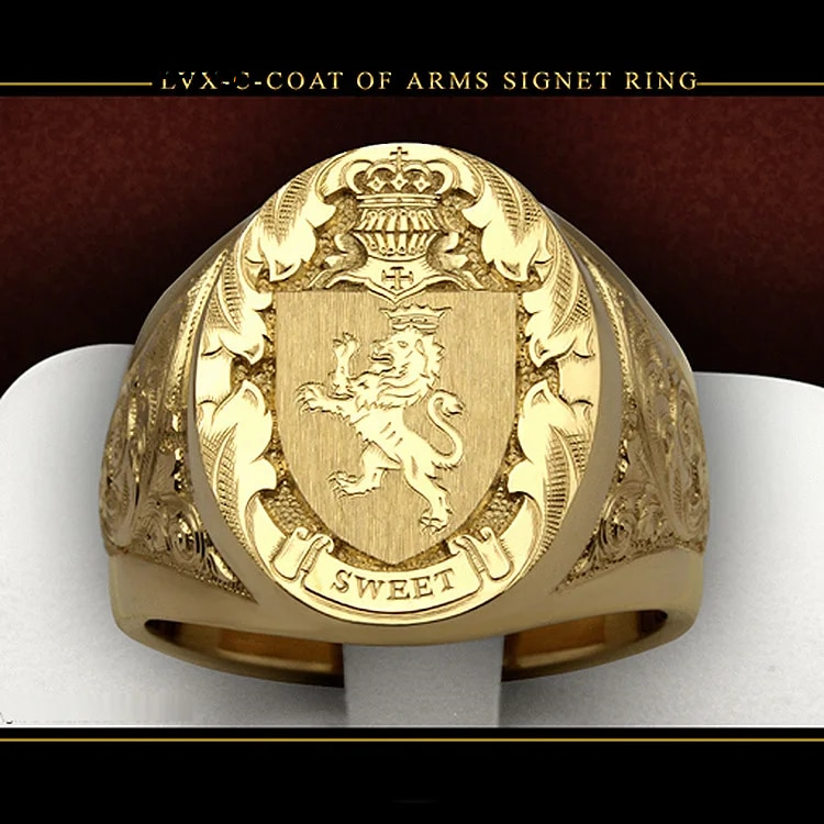 Ring men trends 2024 Crown Lion Shield Badge Ring Gold Color Royal Seal Men's Ring for party gift for boy
