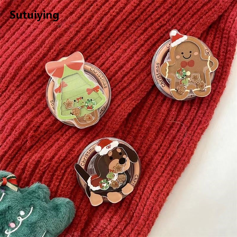 Sutuiying Ins New Cartoon Christmas Tree Gingerbread Figurine Magnetic Suction Original Rocking Music Bracket Airbag Telescopic Rotating Bracket