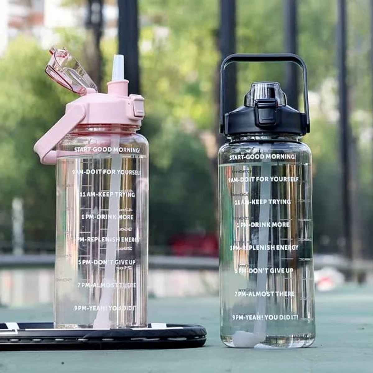 2 Liter Water Bottle With Straw Portable Travel Bottles Fitness Motivational Big Gym Bottle