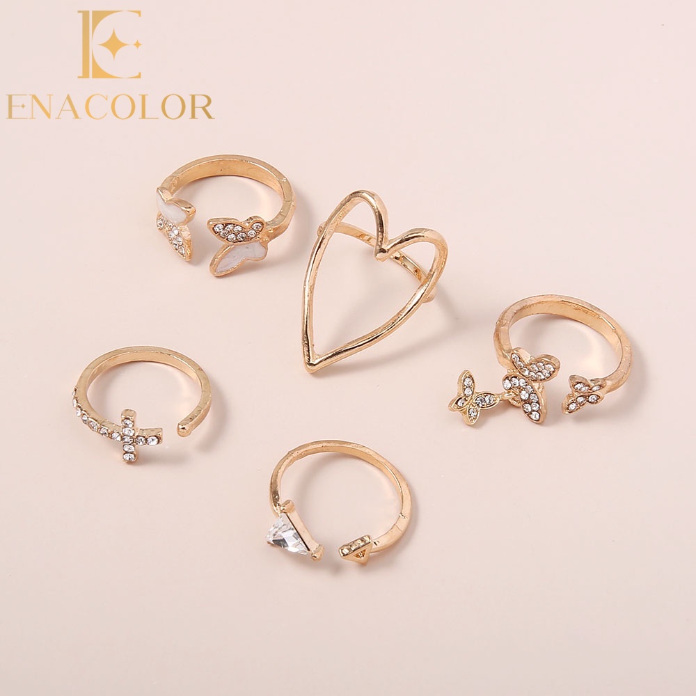 Enacolor 5Pcs/Set Elegant Women Metal Butterfly Rings Set Hollow Heart Joint Rings for Girls