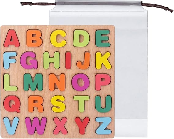 Montessori Colorful Wooden Square Shape Small English Alphabet Puzzle - Early Educational Learning Toy for Baby (20×20 cm)