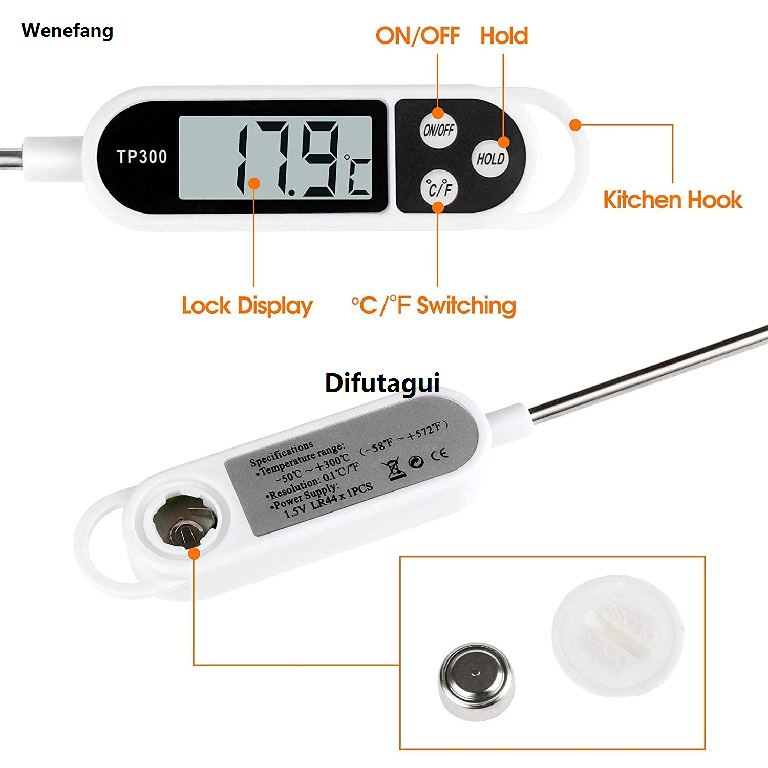 Difutagui Wenefang Food Thermometer Digital Meat Cooking Thermometer Instant New style Sales promotion Read Long Probe Auto Off LCD Screen Kitchen