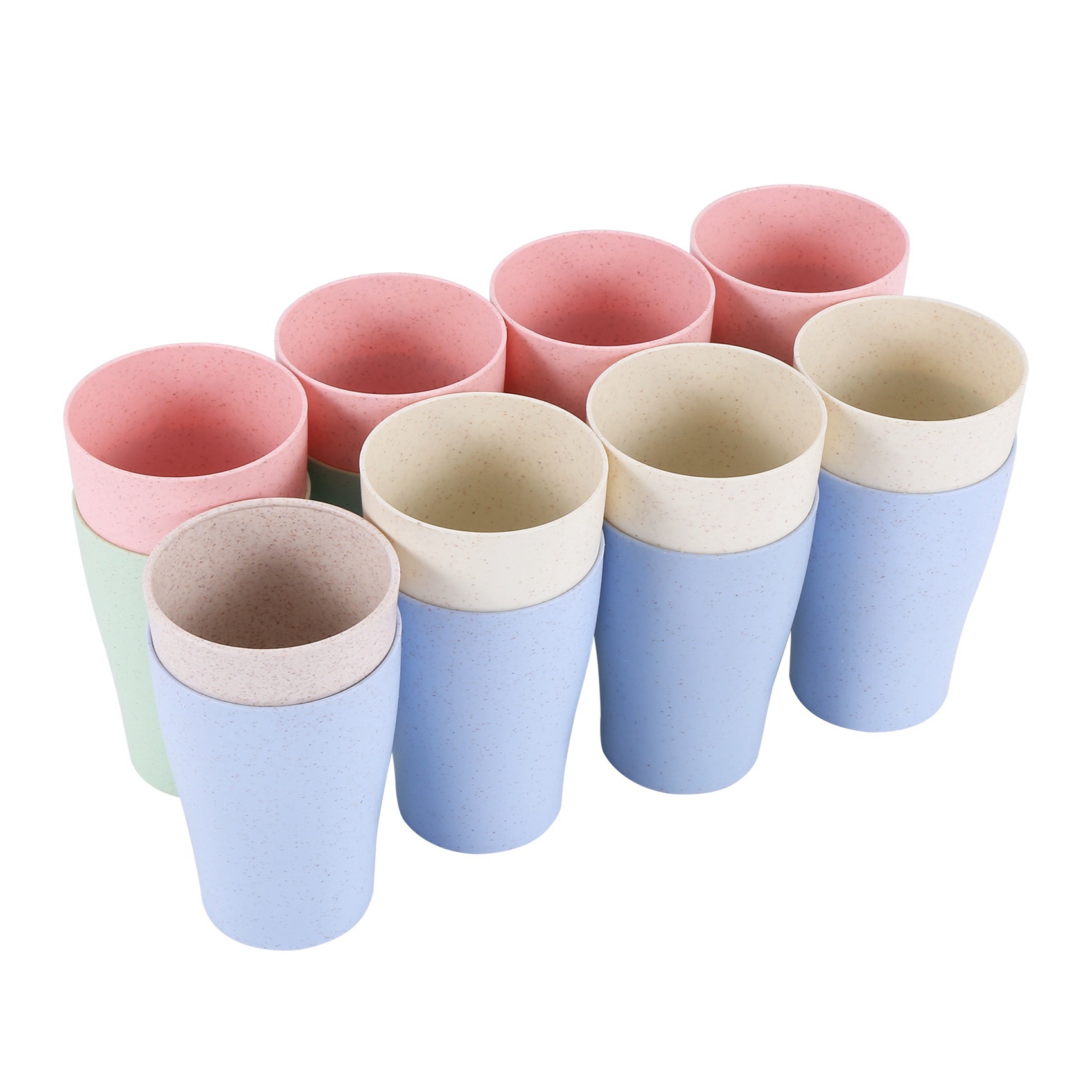 NAMUNY 16 Pack Wheat Straw Drinking Cups,for Kids Adult,10 Oz Reusable Tumblers Stackable Cups for Kitchen, and Picnic