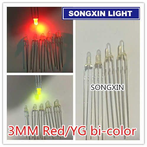 10pcs LED 3mm Round Diffused Red Green two Color Common Anode LED Diode Light Emitting Diode RED/YELLOW GREEN R-YG Bi-color