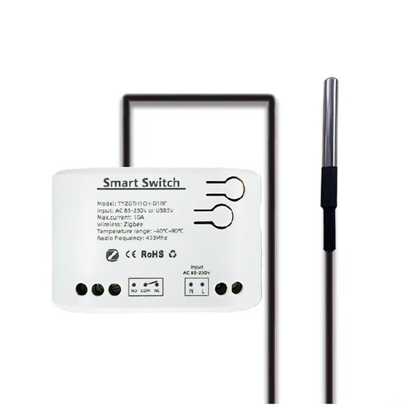 (GGBR) Tuya Smart Zigbee Switch with Temperature Sensor Passive Dry Contact Zigbee Relay Work with Home Assistant AC 85-250V
