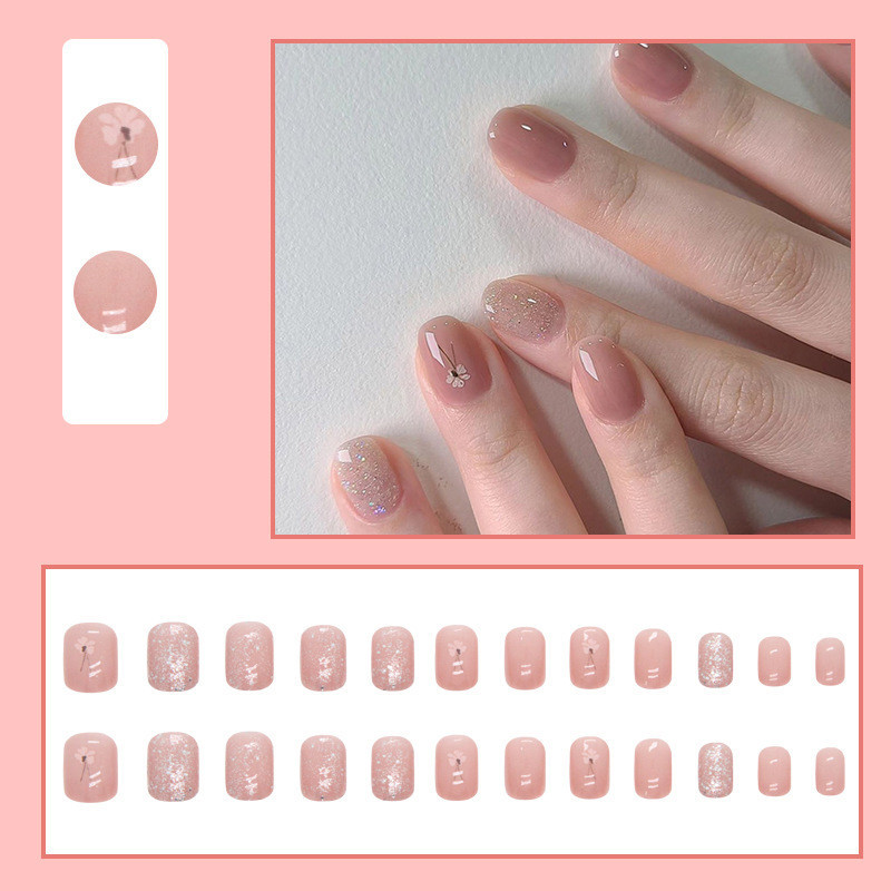 24Pcs Short Elegant Vintage Flower Fake Nails with Glue DIY Art Design False Nails Wearable Nails Stylish Pattern Artificial Nails