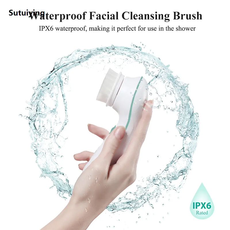 Sutuiying 4 in 1 Electric Face Cleaner Brush Waterproof Rotating Face Profesional Washing Brush Handheld Spinning Face Cleaning Brush