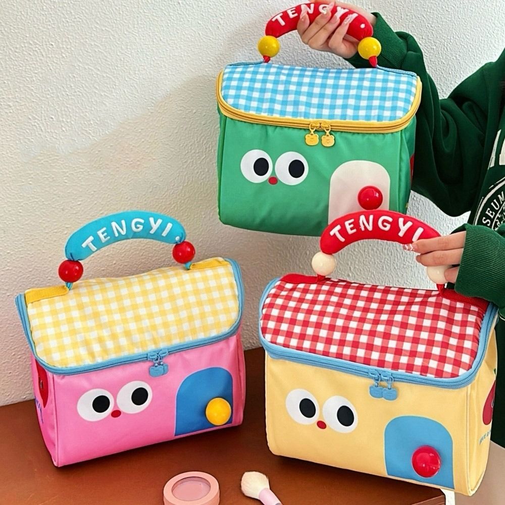 Toiletry Organizer Nylon Handheld Makeup Bag Clutch Bag Cartoon House Shape Cosmetic Bag Multifunctional Large Capacity Insulated Lunch Box Bag Women