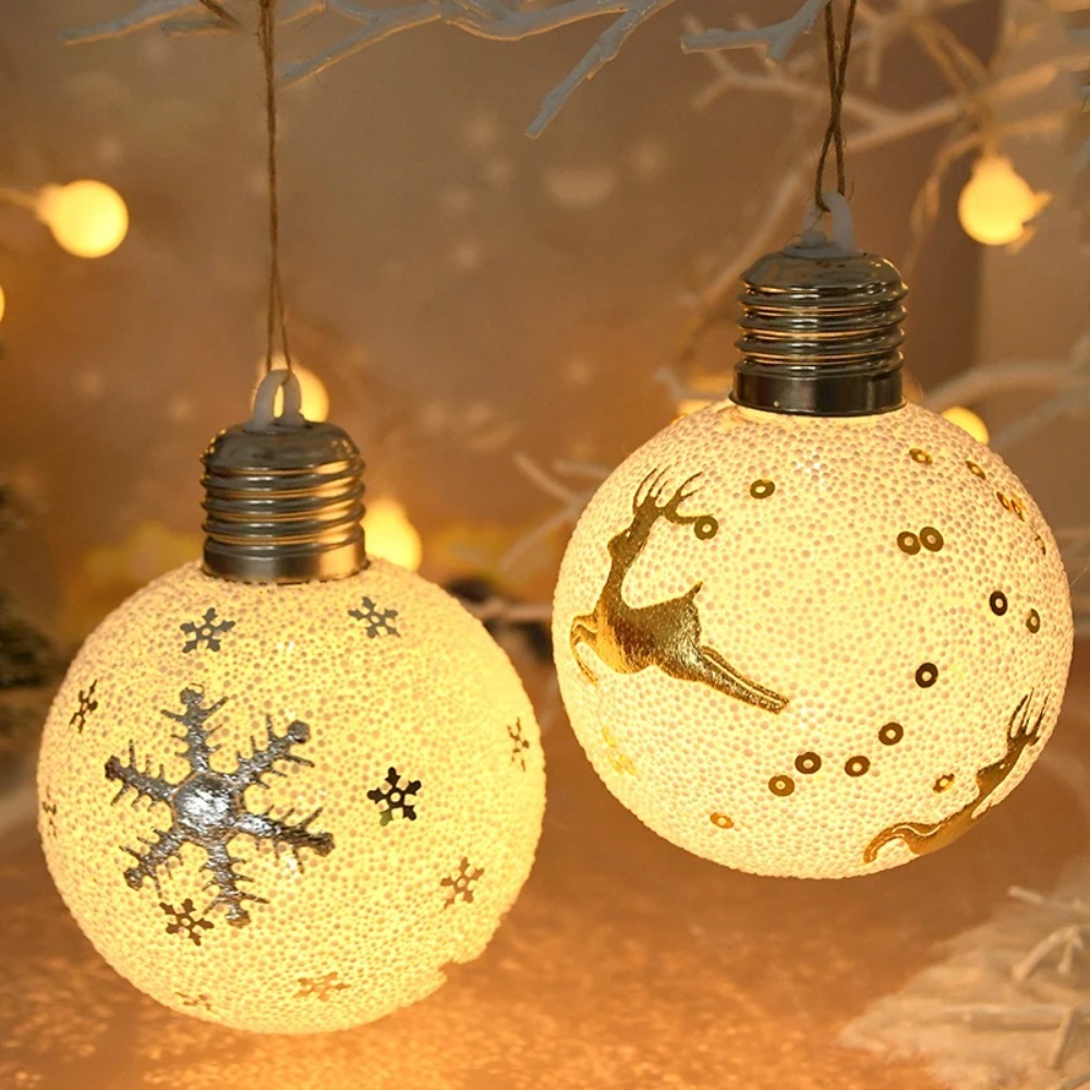 2pcs Durable Luminous Christmas Ball Lights Pendant Shatterproof Reusable LED Bulbs Lights Pendant Elegant Plastic Christmas Glowing Ball Ornament Home Christmas Decor