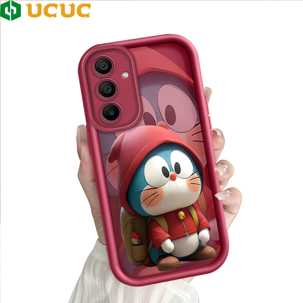 UCUC for Samsung A15 4G / A15 5G Back Cover Red Hoodie Cat Ladder Camera Soft Rubber Protection Phone Case