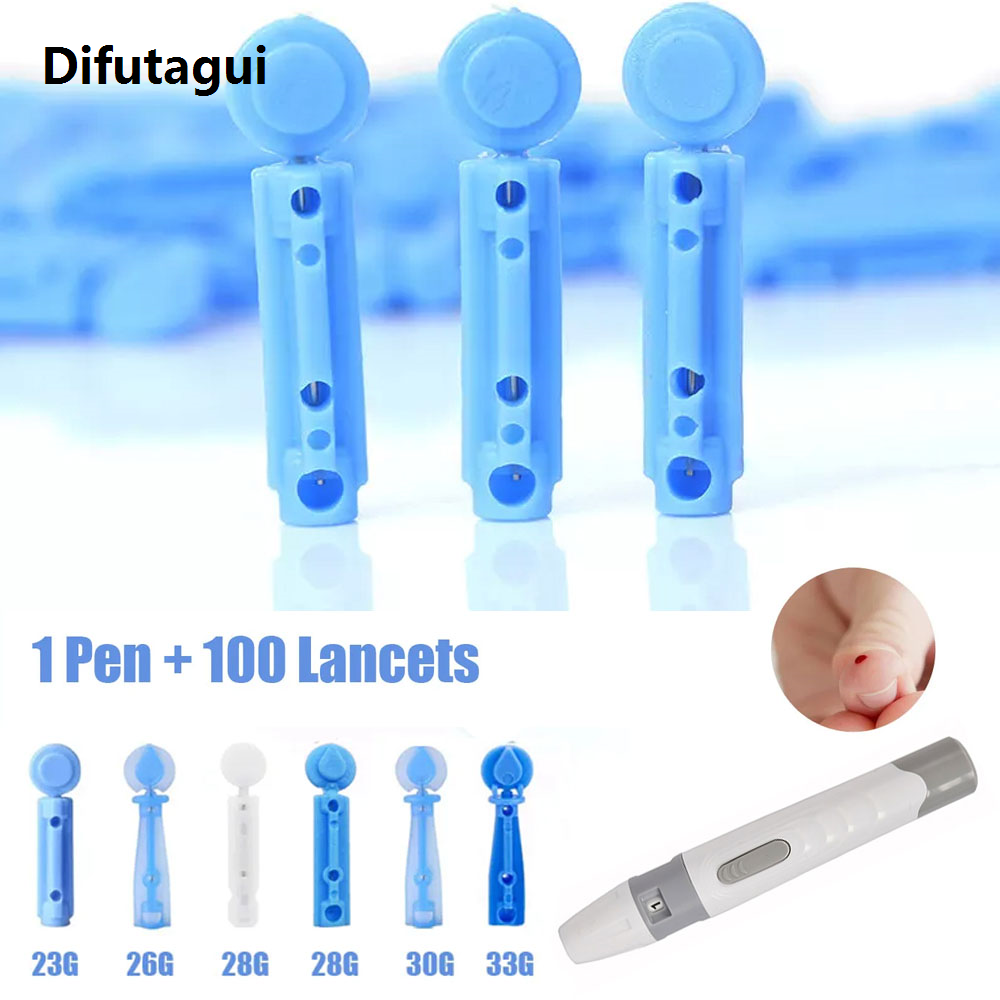 Difutagui High Quality 100pcs 23/26/28/30/33G Lancet Pen Adjustable Depth Blood Sampling Glucose Test Pen Lancing Device for Diabetics Blood Collect