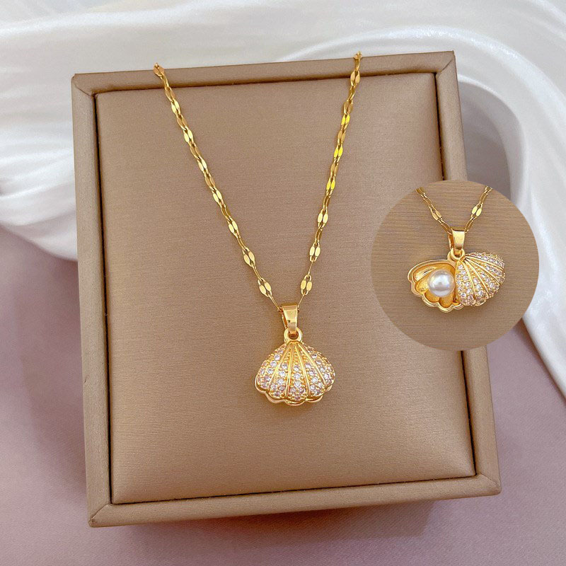【Mega Sale】Little Red Book Same Pearl Necklace Fan Clavicle Chain New Chinese Style Light Luxury High-end Necklace Elegant Women