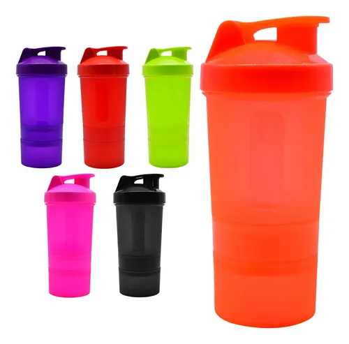 3 In 1 Protein Shaker Bottle 500ml | Gym Shaker Water Bottle with Supplement Storage | BPA Free Fitness Sports Bottle | Color May Vary