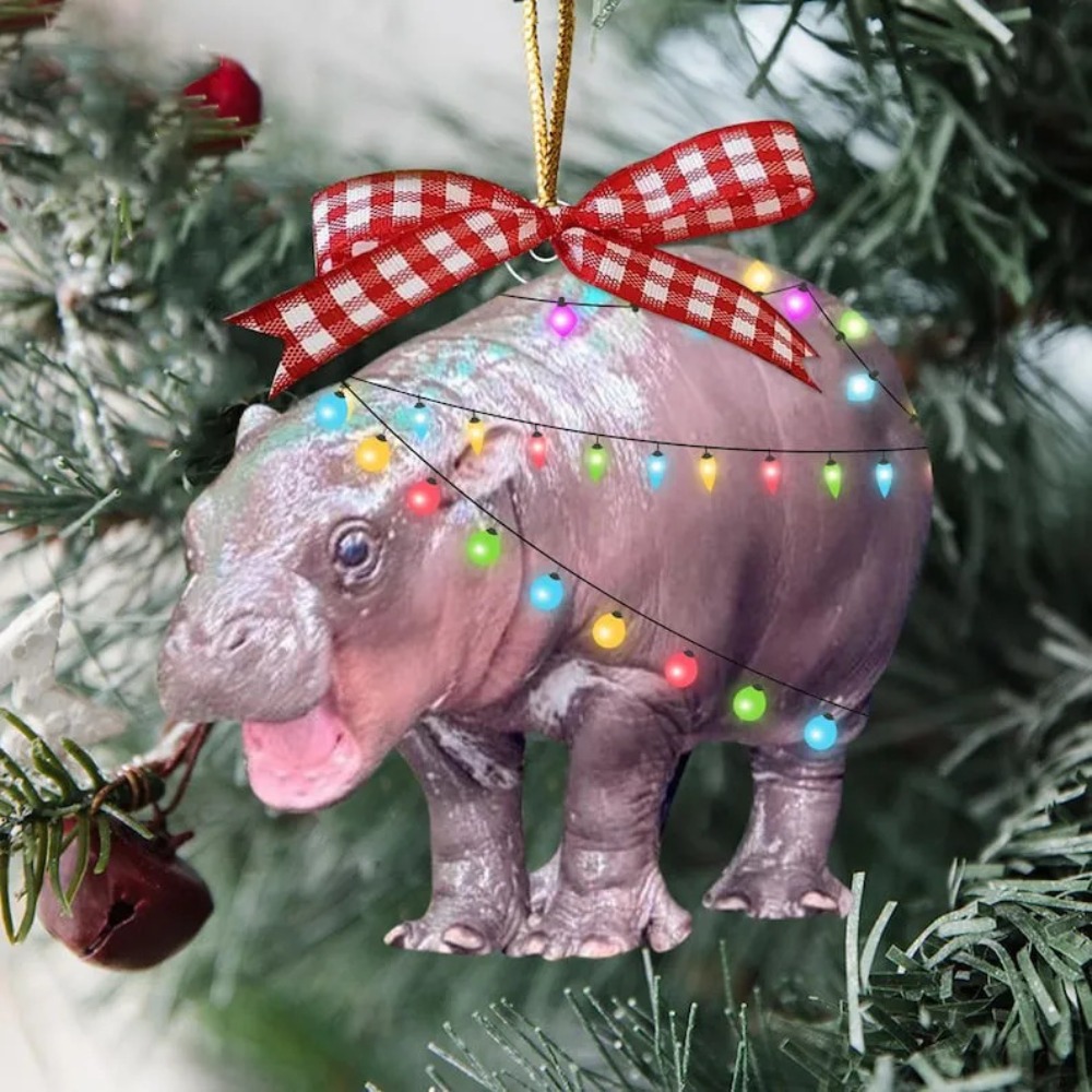 Cute Acrylic Little Hippo Decoration Crafts Portable Hippo Pendant Christmas Tree Decoration