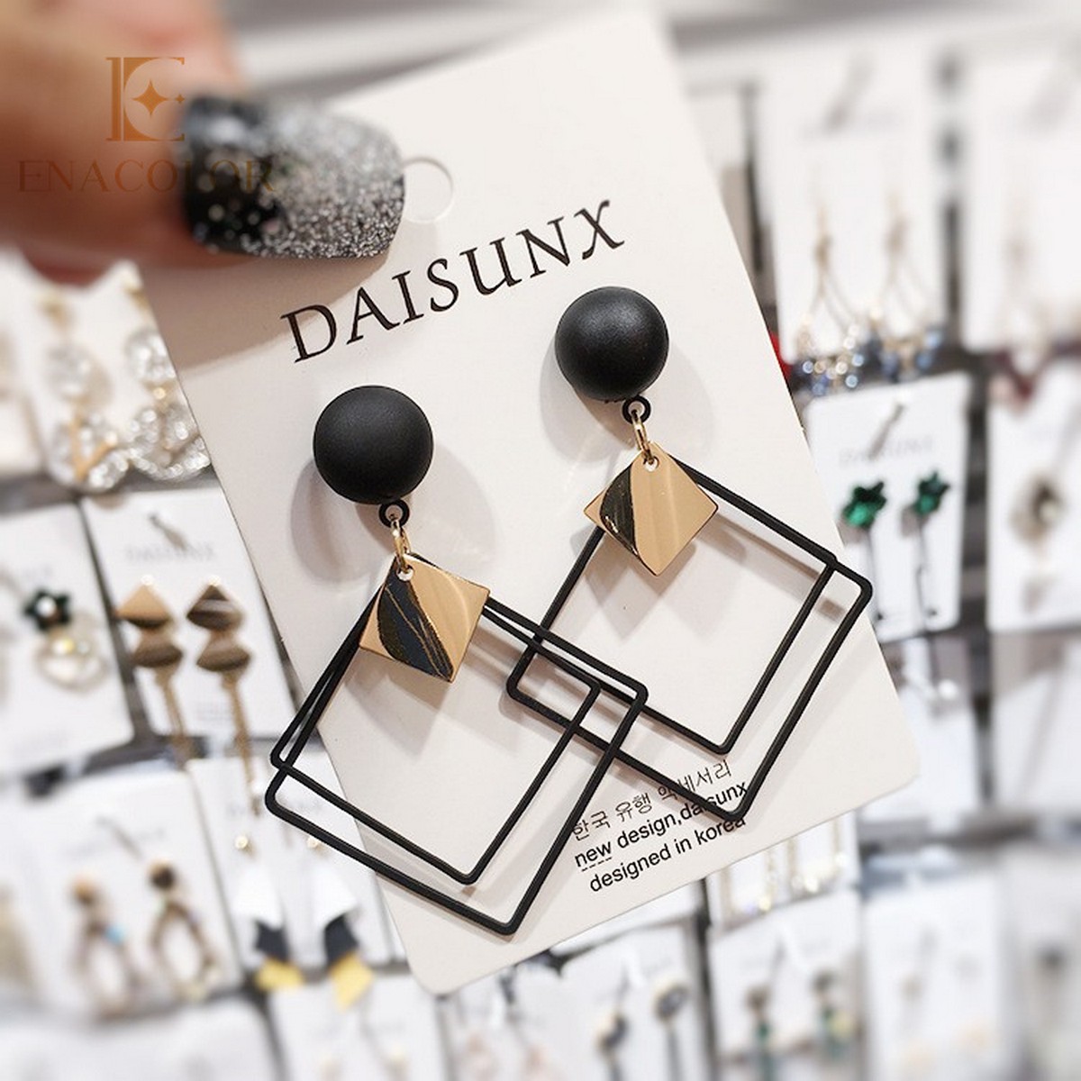 Enacolor New Design 2023 Hollow Square Earrings for Girls Korean Female