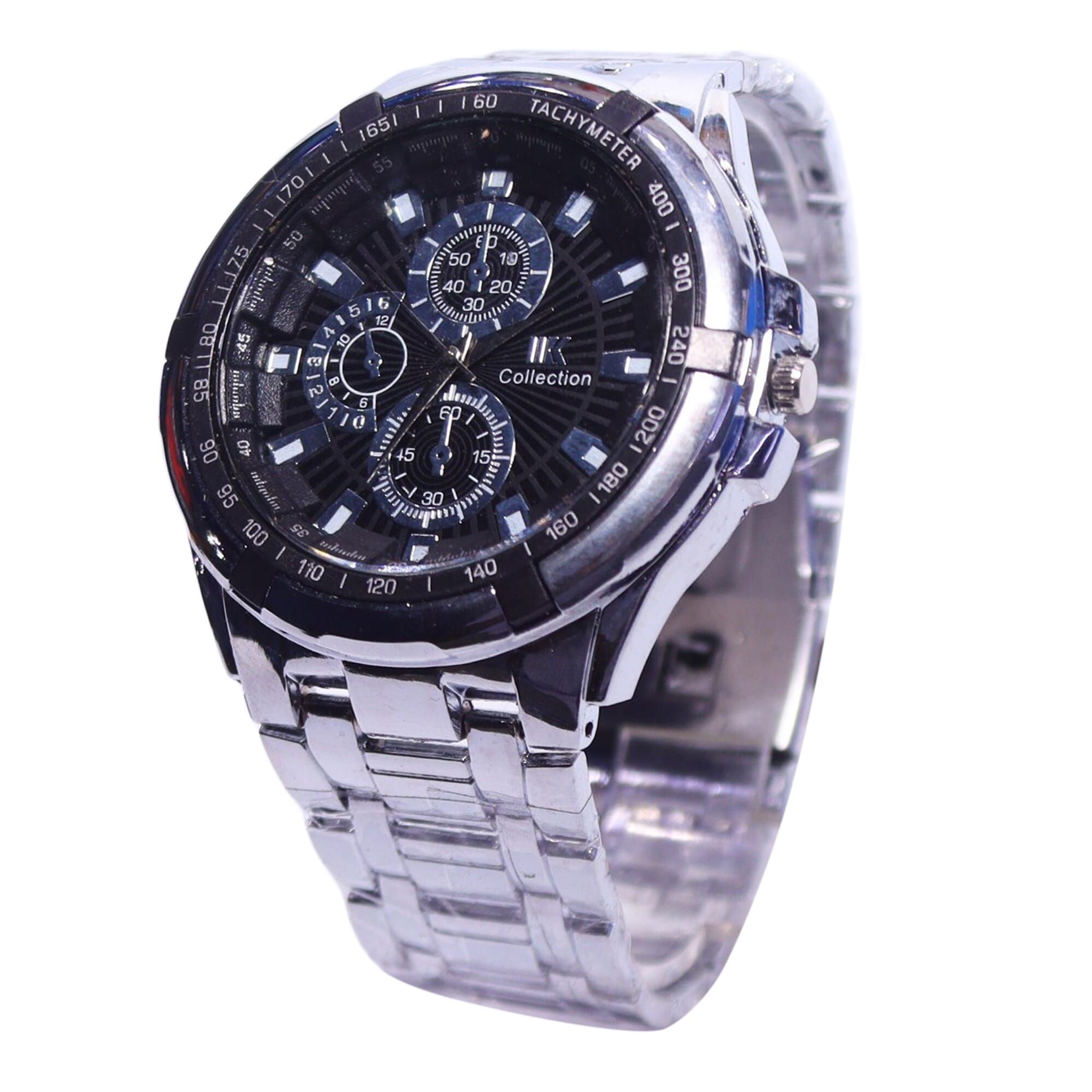 IIK Collection Big Size Full Black Watch For Men - Black | Black Round Dial Stainless Steel Casual Watch For Men