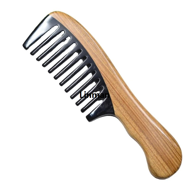 JINMY 2X Wide Tooth Natural Sandalwood Hair Comb- No Static Wooden Detangling Comb with Smooth Handle