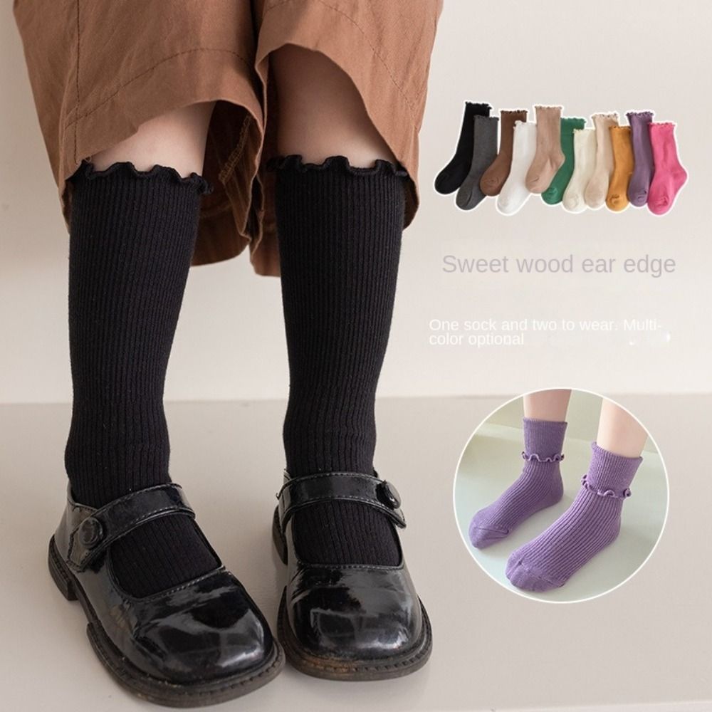 Lace Flower Cotton Baby Girls Socks Solid Color Ruffle Long Sock Stockings Baby Girls Toddlers