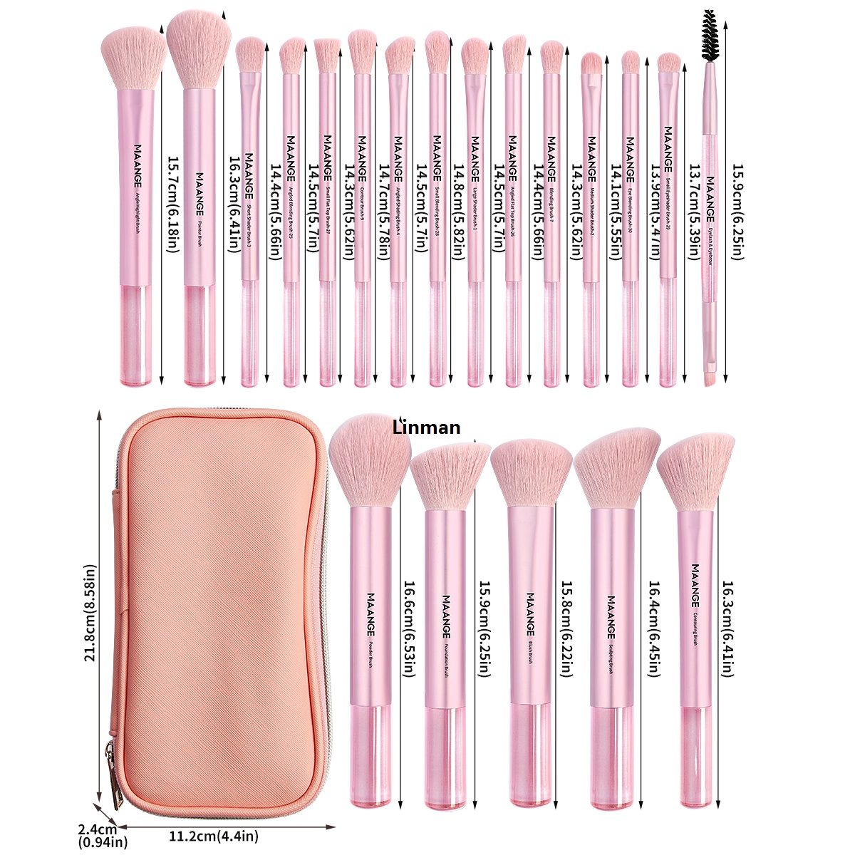 Linman Maange 20pcs Travel Makeup Brushes Set Pro Kabuki Foundation ConceaLuxury ler Powder Blush Blending Face Eyeshadow Brush With Bag MAG52036F+SB