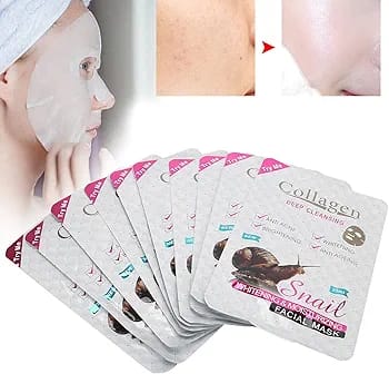 Pack Of 10 Collagen Snail Moisturising Face Sheet Mask