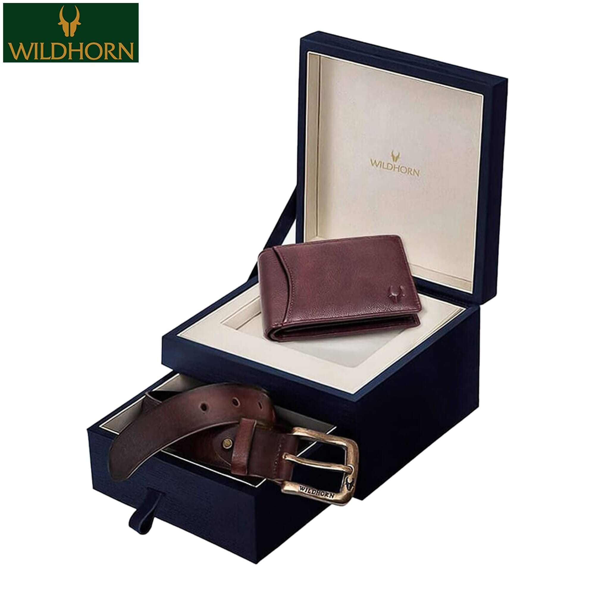 WILDHORN Nepal 100% Genuine Men's Classic Leather Wallet and Belt Exclusive Giftset ( NEW GIFTSET 1173 BOMBAY BROWN with Brown Belt)
