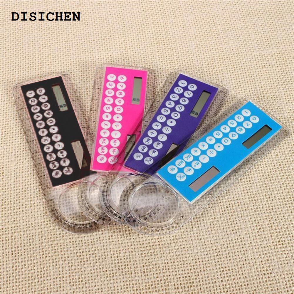 DISICHEN Fashion Mini Solar Transparent Ruler Calculator with Magnifier Student School Supplies