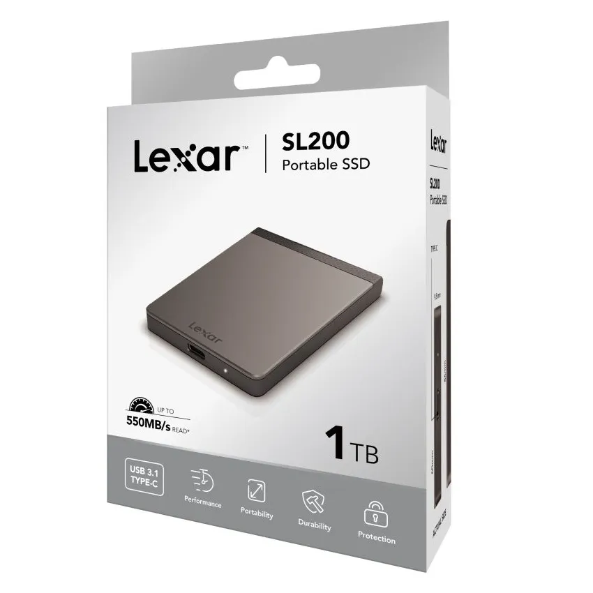 Lexar SL200 1TB Portable SSD, Solid State Drive, Up to 550MB/s Read
