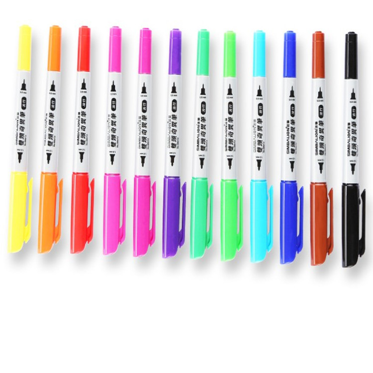 【Mega Sale】New Taiwan Lion Double Head Oily Pen Mark Pen Double Head Gou Line Pen Small Double Head Color suit