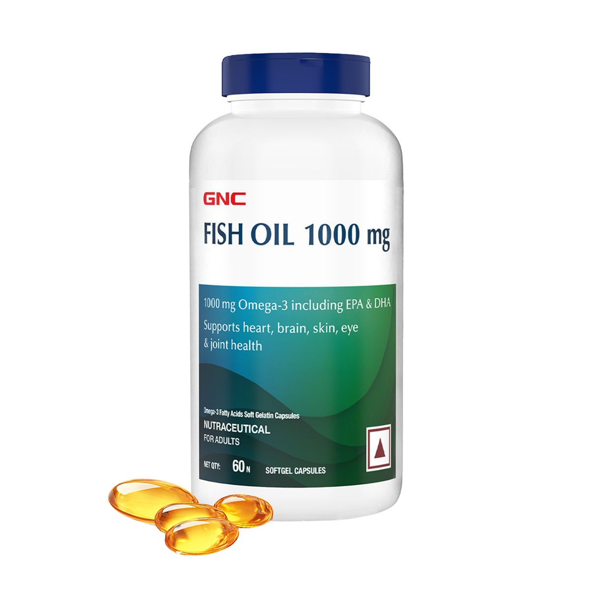 GNC Omega 3 Fish Oil 1000mg- 60 Softgels For Healthy Vision, Heart, Skin, Brain & Joints